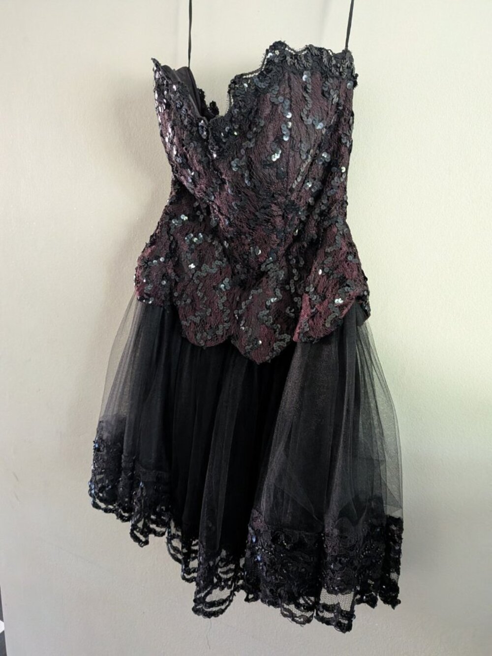 Vtg After Five Sequin Lace Drop Waist Tulle Dress Women's 2 Whimsigoth 80s